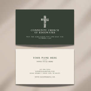 Christian Church Pastor Contemporary Cross Green Business Card
