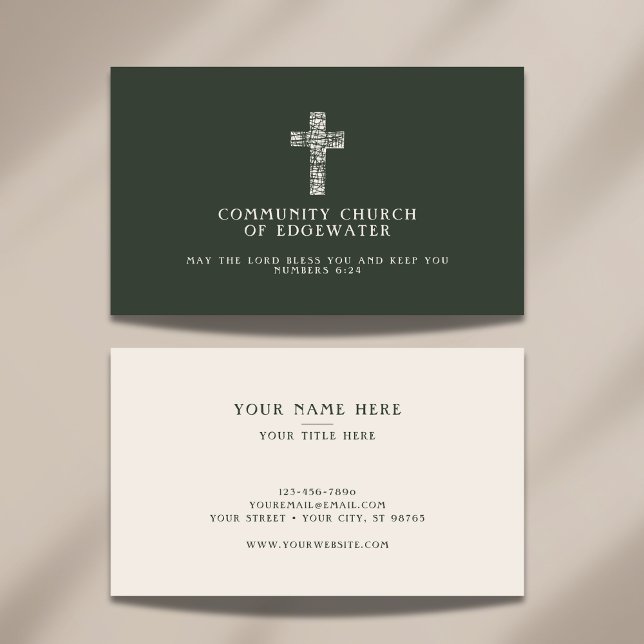 Christian Church Pastor Contemporary Cross Green Business Card (Creator Uploaded)