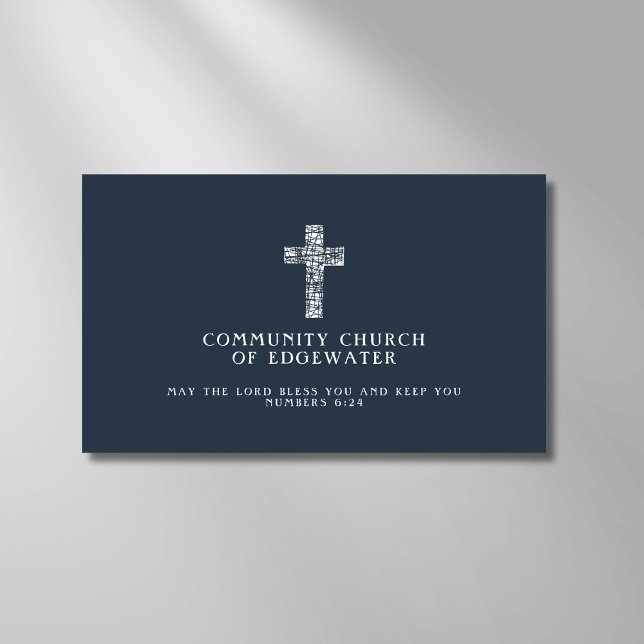 Christian Church Pastor Contemporary Cross Navy Business Card (Creator Uploaded)