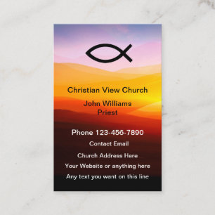 Christian Church Scenic Sunset Icthys Fish Business Card