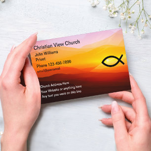 Christian Church Scenic Sunset Icthys Fish Business Card
