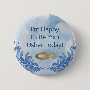 Christian Church Usher Modern Watercolor 6 Cm Round Badge