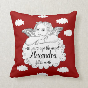 Christian Cloud Angel Happy 40th Birthday Red Cushion