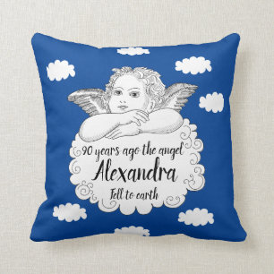 Christian Cloud Angel Happy 90th Birthday Blue Cushion