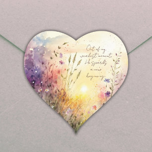 Christian Colourful Wildflowers Watercolor Verse Heart Sticker