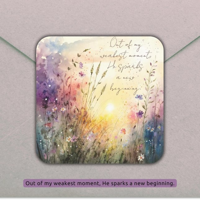 Christian Colourful Wildflowers Watercolor Verse Square Sticker (Creator Uploaded)