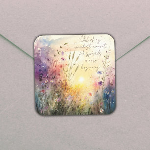 Christian Colourful Wildflowers Watercolor Verse Square Sticker