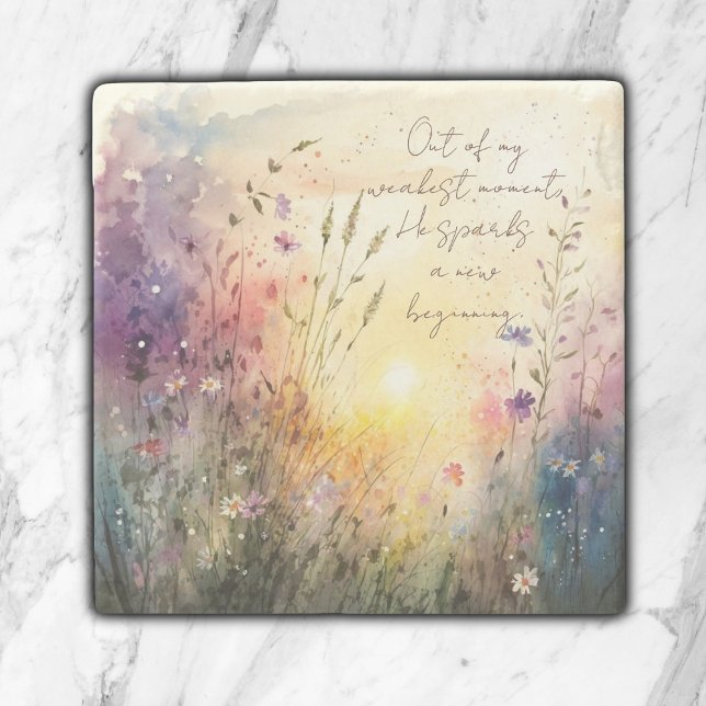Christian Colourful Wildflowers Watercolor Verse Stone Coaster (Creator Uploaded)