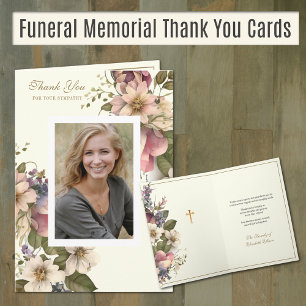Christian Condolence Floral Photo Appreciation Thank You Card