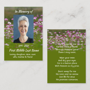 Christian Cosmos Garden Flowers Memorial Keepsake  Business Card