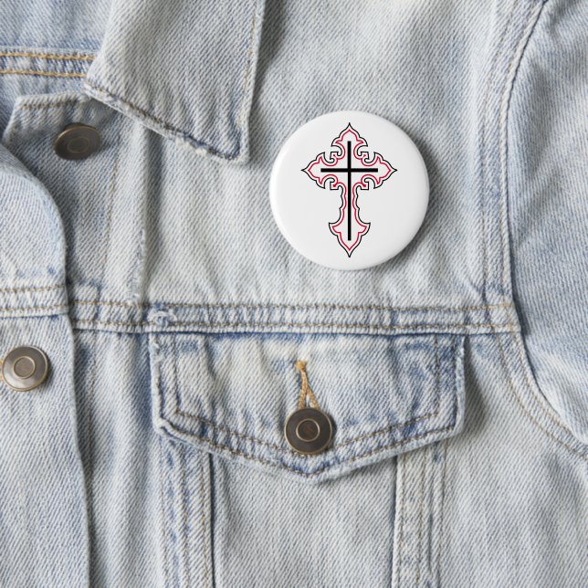 Christian cross 6 cm round badge (In Situ)