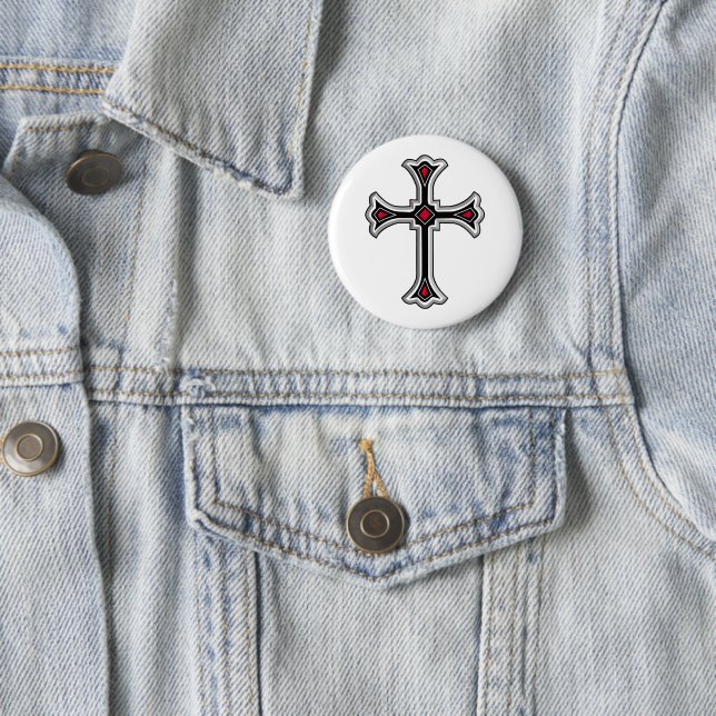 Christian cross 6 cm round badge (In Situ)