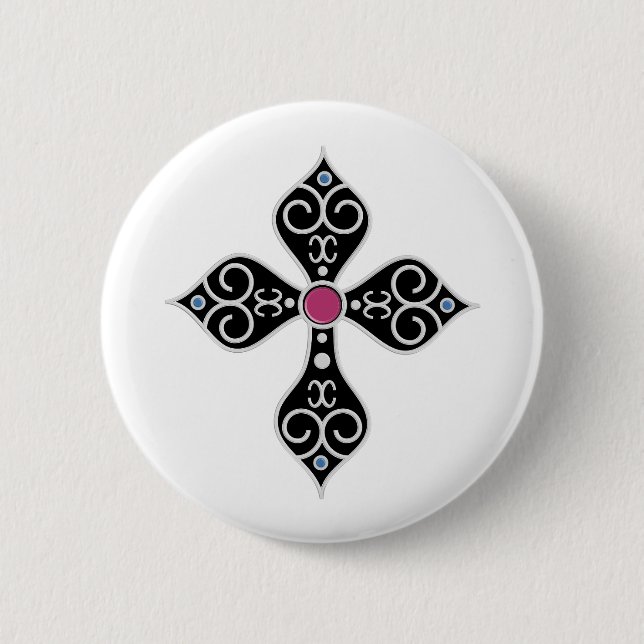 Christian cross 6 cm round badge (Front)