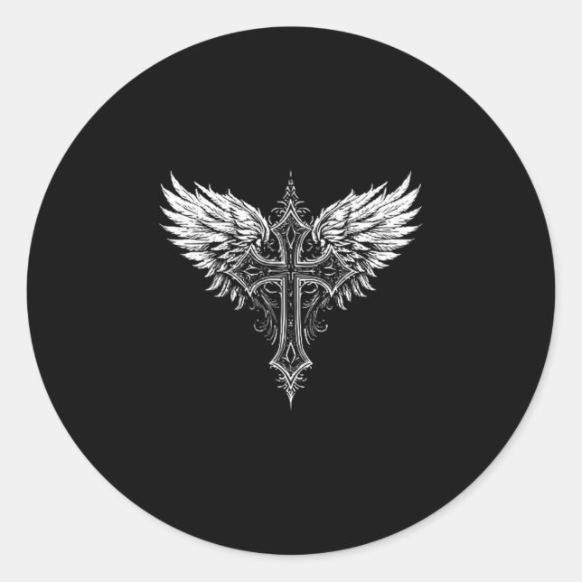 Christian Cross Angel Religious  Classic Round Sticker (Front)
