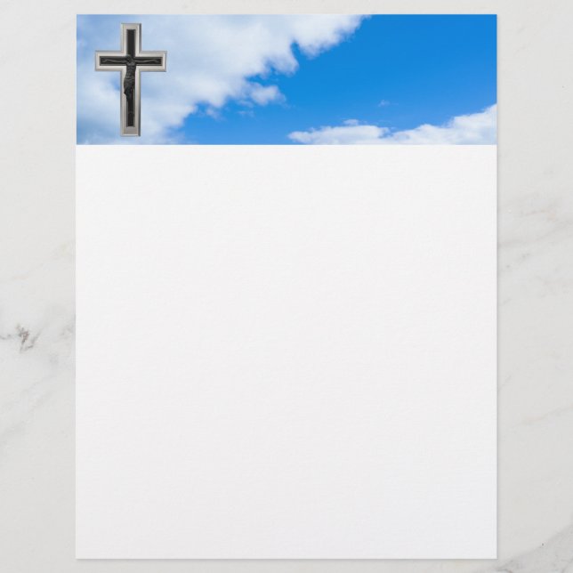 Christian cross at blue sky background (Front)