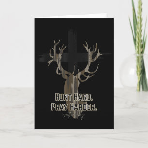 Christian Cross Camo Hunt Hard Pray Harder Deer Hu Card