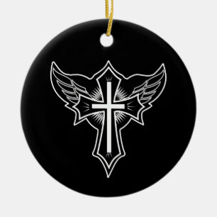 Christian cross ceramic tree decoration