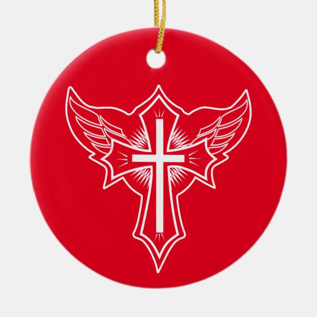 Christian cross ceramic tree decoration (Front)