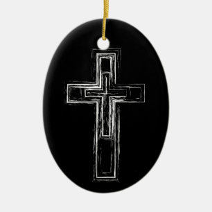 Christian cross ceramic tree decoration
