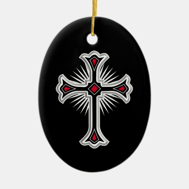 Christian cross ceramic tree decoration (Front)