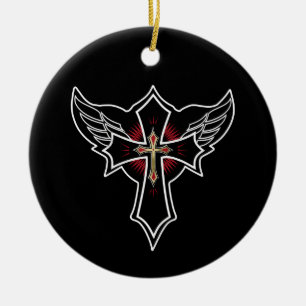 Christian cross ceramic tree decoration
