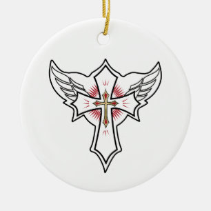 Christian cross ceramic tree decoration