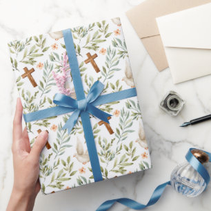 Christian Cross Dove Floral Wrapping Paper