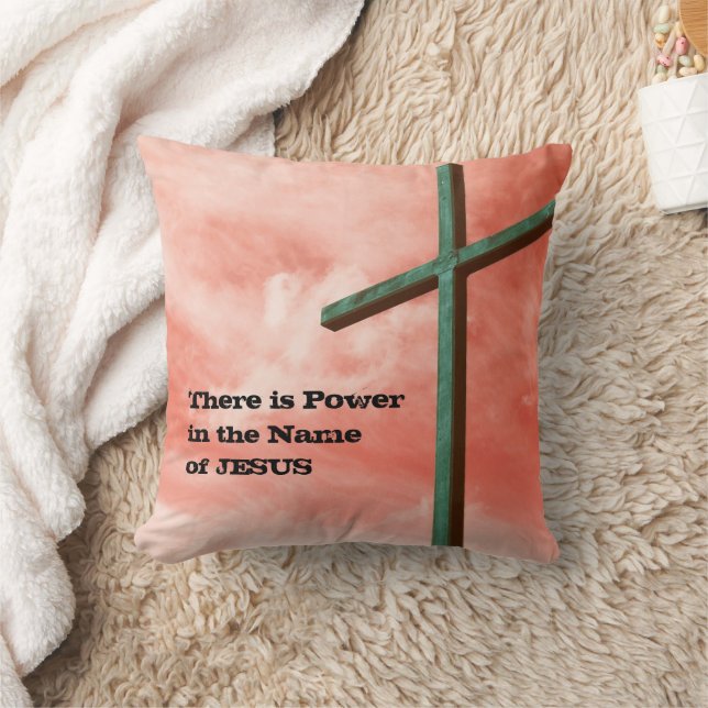 Christian CROSS Easter JESUS Power Name Coral Cushion (Blanket)