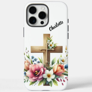 Christian Cross Encircled by Vibrant Floral Beauty iPhone 16 Pro Max Case