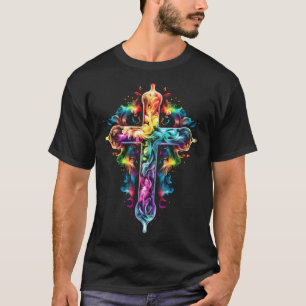 Christian cross faith hope love Jesus church rainb T-Shirt