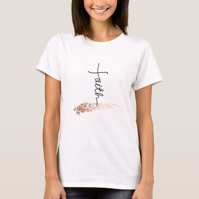 *~* Christian Cross FAITH Rose Gold Glitter T-Shirt (Front)