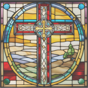 Christian Cross Faux Stained Glass Sticker