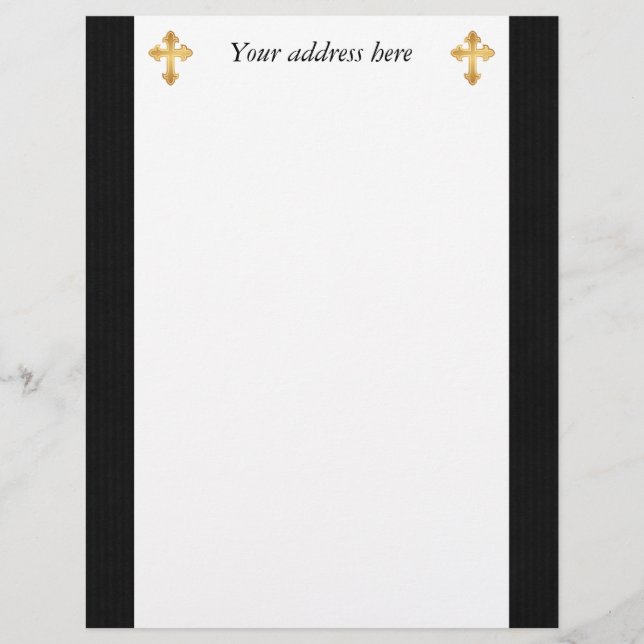 Christian Cross Fleury Gold on Black Customised Letterhead (Front)