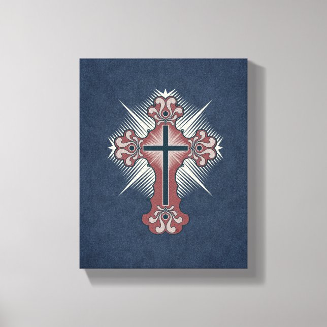 Christian cross flourish blue and red canvas print (Front)