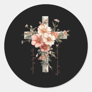 Christian Cross Flowers Walking By Faith Tripping Classic Round Sticker