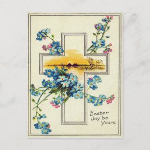 Christian Cross Forget-Me-Not Flowers Postcard