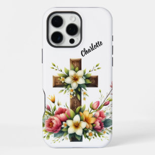 Christian Cross Framed by Colourful Floral Halo iPhone 16 Pro Max Case