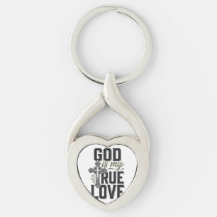 Christian Cross God Is My True Love Vector Key Ring