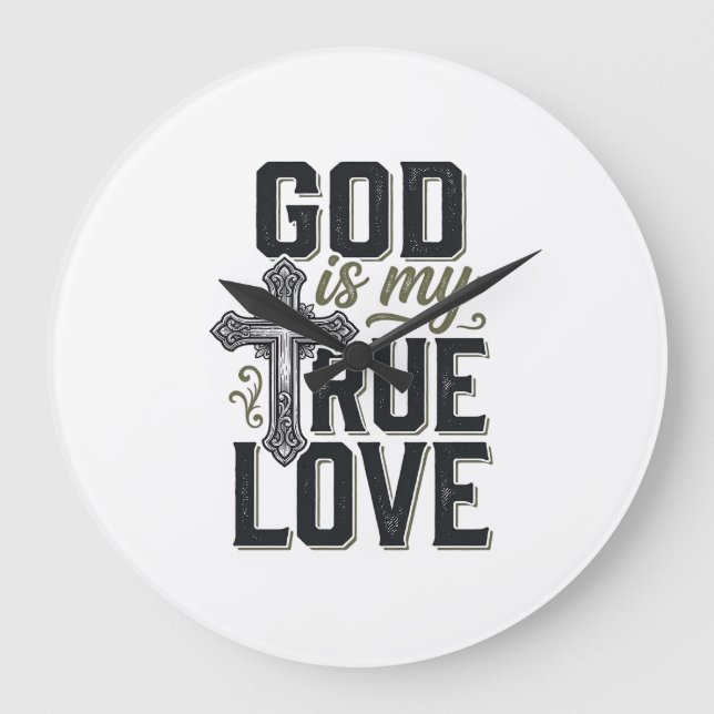 Christian Cross God Is My True Love Vector Large Clock (Front)