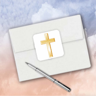 Christian Cross Gold Square Stickers
