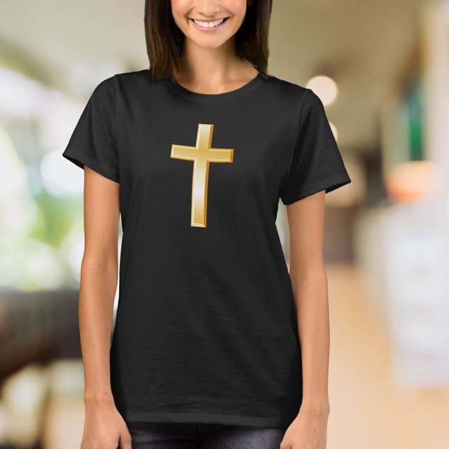Christian Cross Gold Symbol T-Shirt (The cross is a central symbol of peace and the Christian faith. )