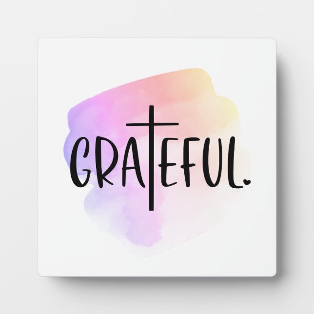 Christian Cross Grateful Typography Tabletop Plaque (Front)