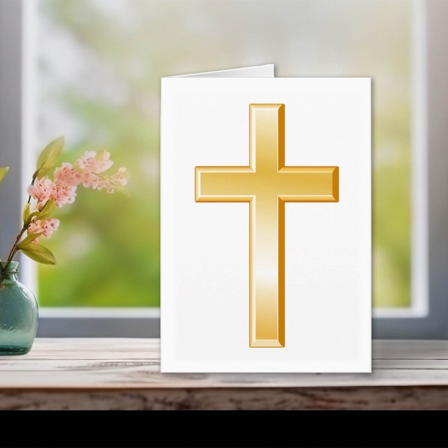 Christian Cross Greeting Card (This gold cross serves as a reminder of Christian religious beliefs and spiritual devotion. )