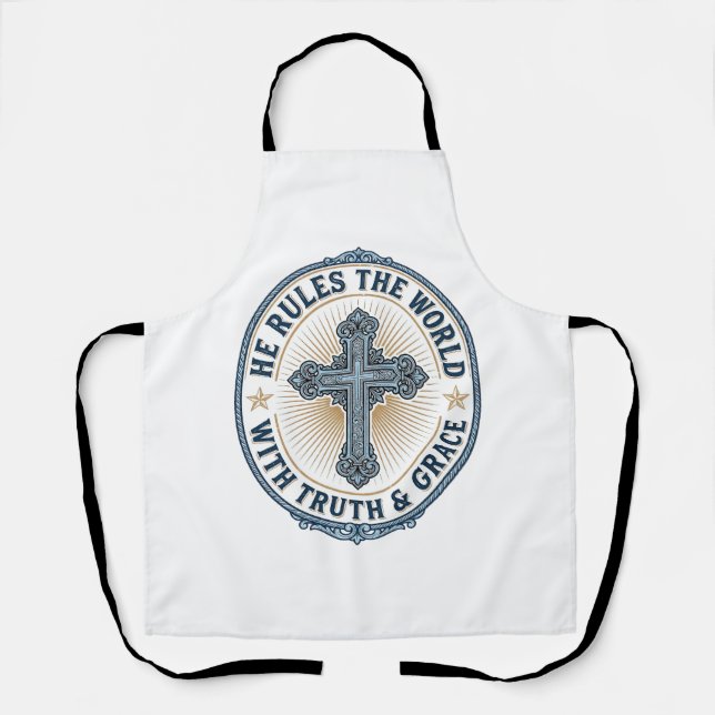 Christian Cross He Rules the World Apron (Front)