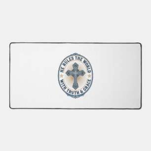 Christian Cross He Rules the World Desk Mat