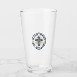 Christian Cross He Rules the World Glass