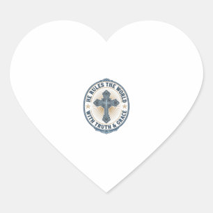 Christian Cross He Rules the World Heart Sticker