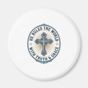 Christian Cross He Rules the World Magnet