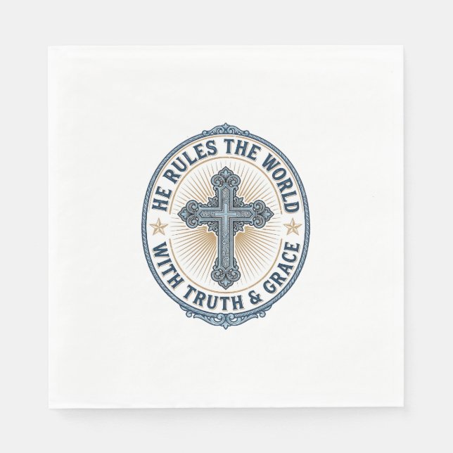 Christian Cross He Rules the World Napkin (Front)