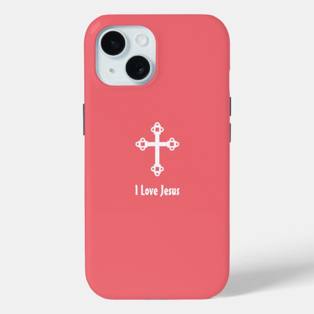 Christian Cross I Love Jesus Pink Red Case-Mate iPhone Case (Back)